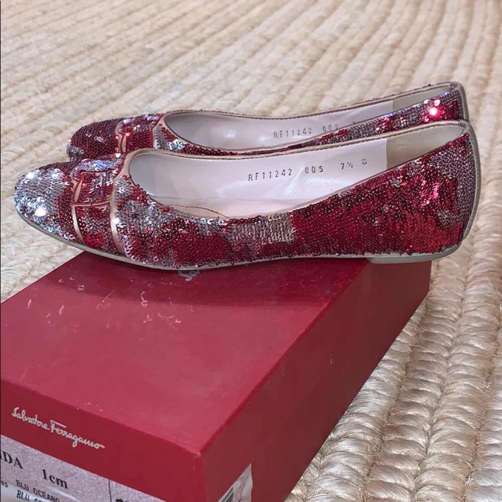 Salvatore Ferragamo red sequenced signature flats